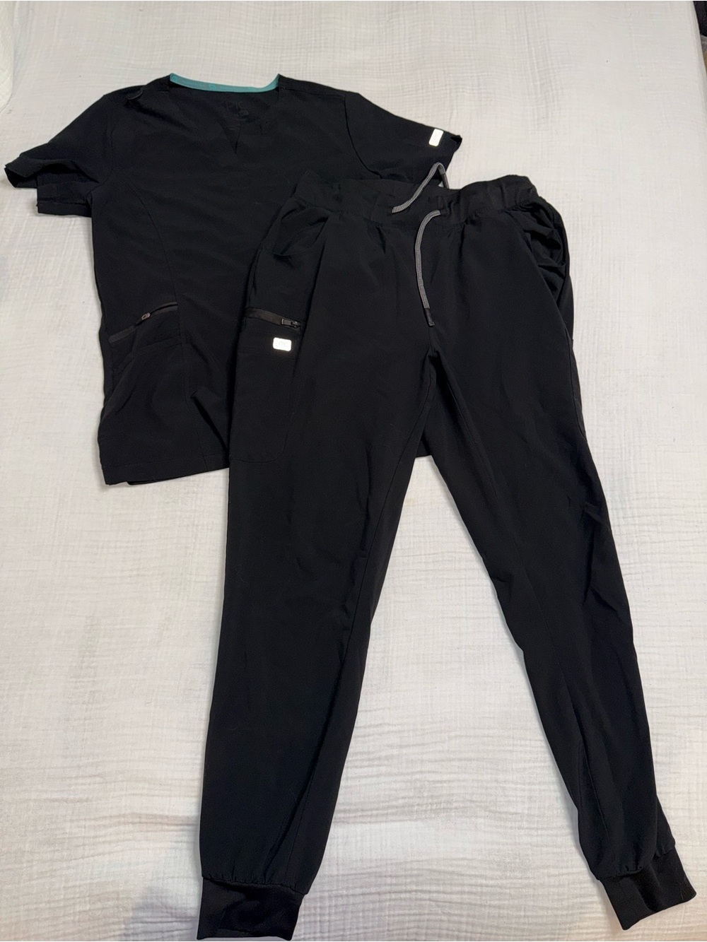Epic Threads Black Slim Jogger Track Pants with Drawstring & Matching Scrub Top